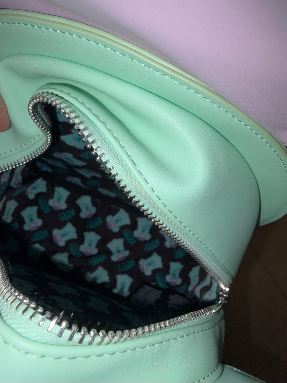 Lounged Mint Ghost Mickey Backpack with Purple Top Hat. Glows in the dark - Picture 6 of 6